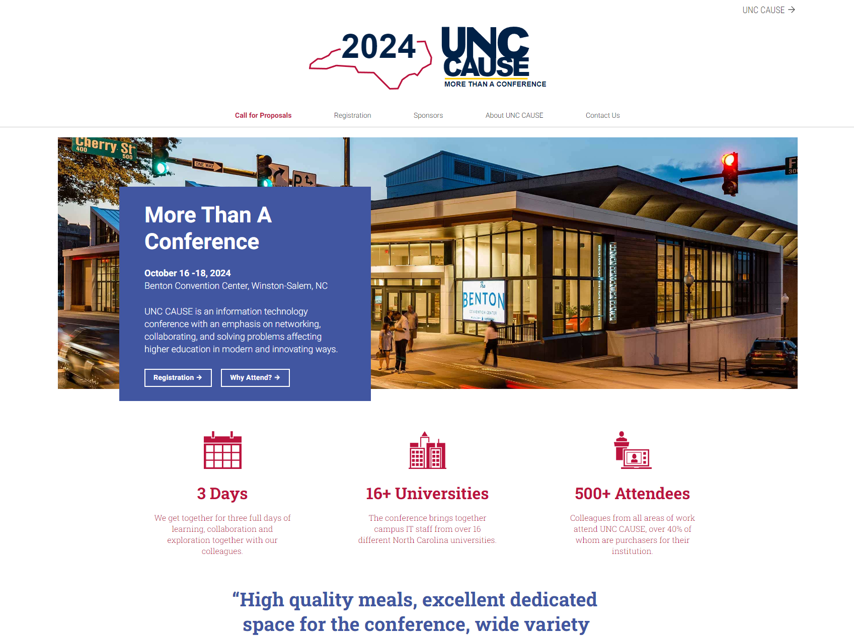 A screenshot of UNC CAUSE 2024's home page.